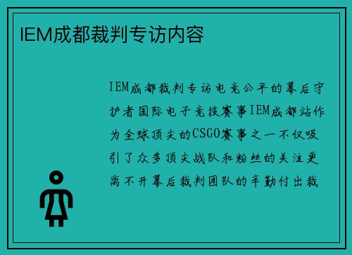 IEM成都裁判专访内容