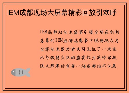 IEM成都现场大屏幕精彩回放引欢呼