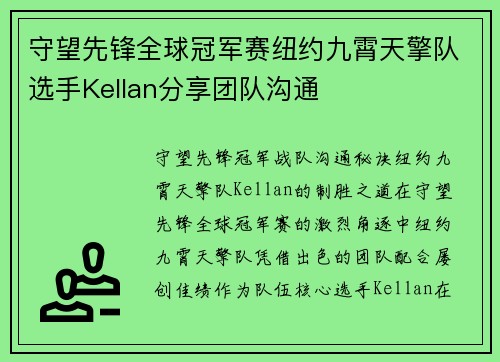 守望先锋全球冠军赛纽约九霄天擎队选手Kellan分享团队沟通